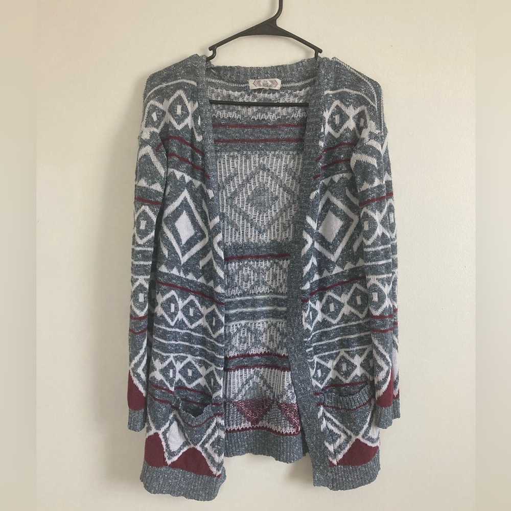 Pink Rose Gray and Red Geometric Cardigan